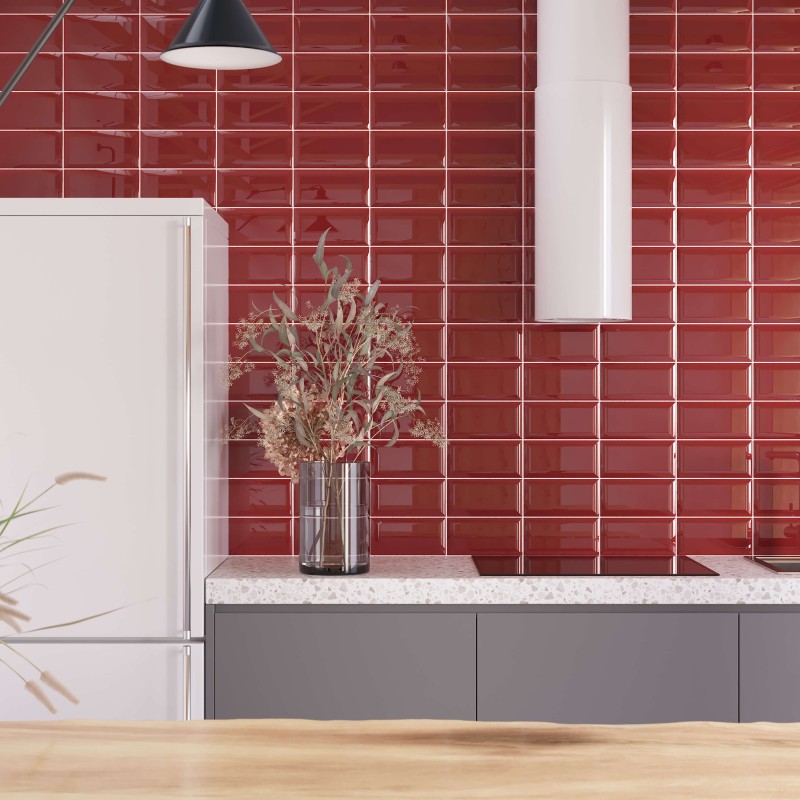 Ceramic wall tile Golden tile Metratiles, red, 100x200