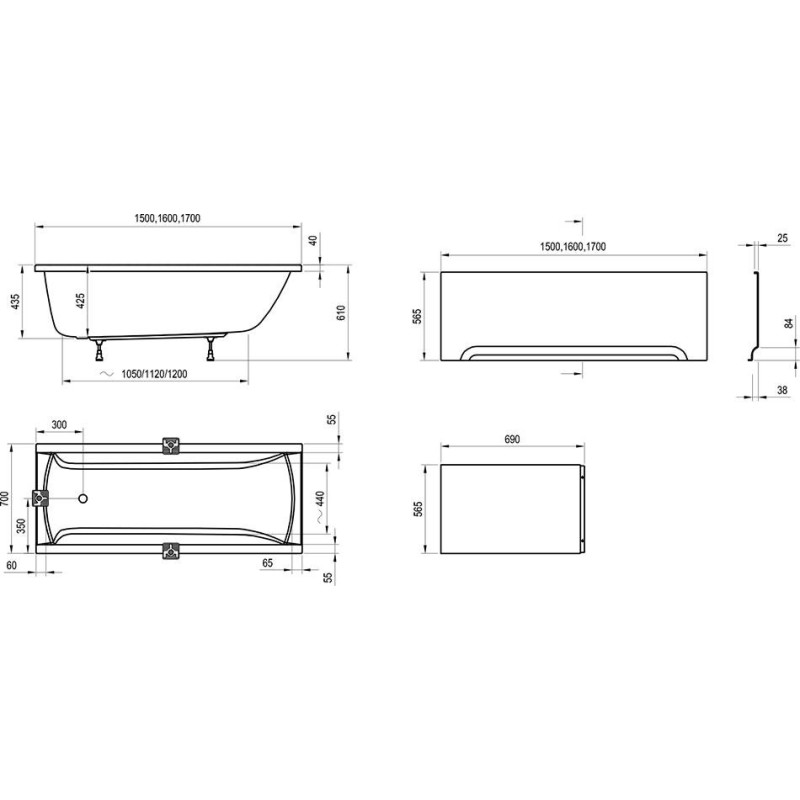 BATHTUB I KÜLJEPANEEL RAVAK U70