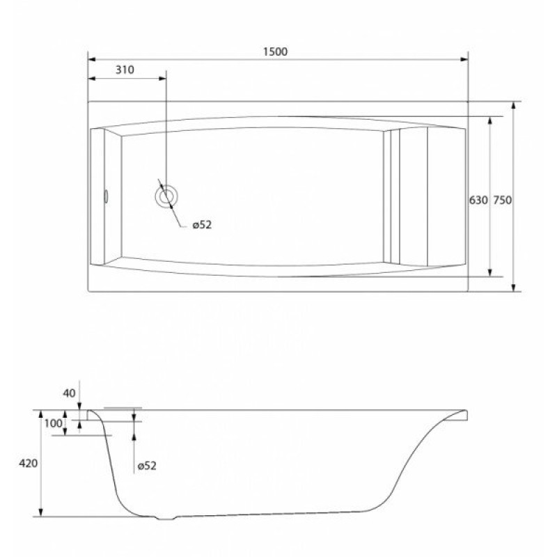 BATHTUB  CERSANIT VIRGO 150X75+ESIPANEEL