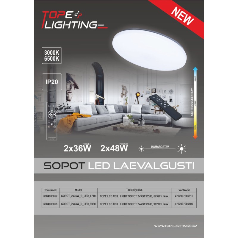 VALGUSTI SOPOT D500 2X36W, 2854lm, LED