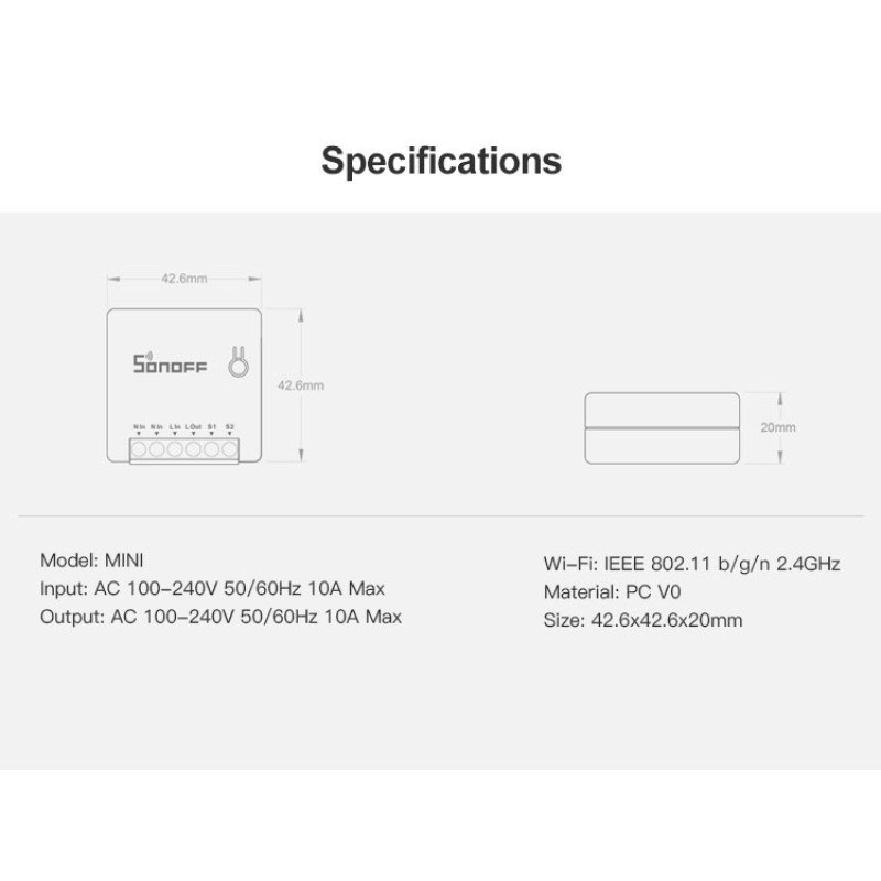 SONOFF MINI NUTIKAS WiFi-LÜLITI 2200W 230V