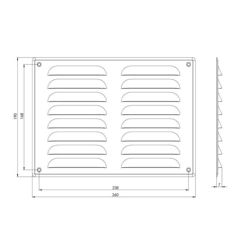 GRILLE VENTILATION  MR2619M 260X190MM MUST