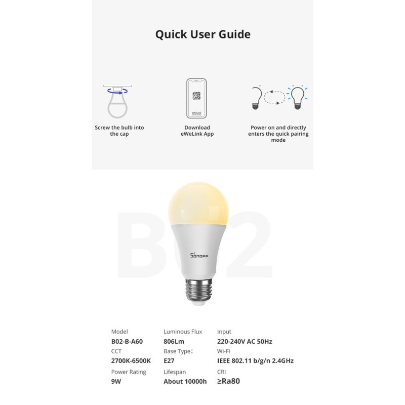 SONOFF B02-B-A60 WIFI LED-HÕÕGNIITPIRN 9W E27