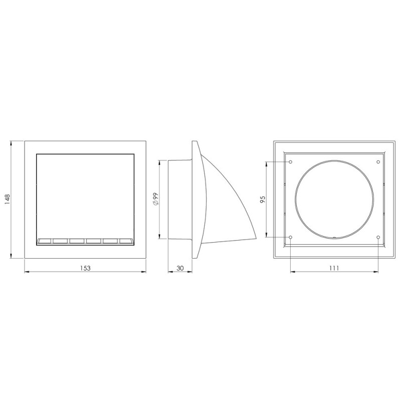GRILLE VENTILATION  ND10FVA 148X153 PL.D-100MM VÄLIM.KLAPIGA