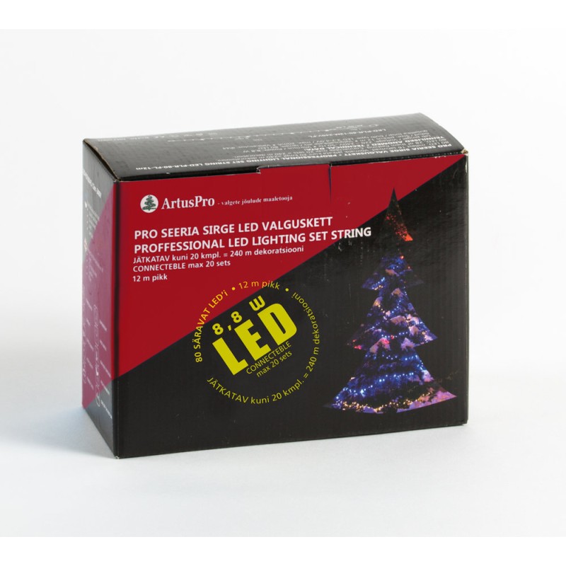 JOULUVALO 12M LED MULTI, T.VIHREÄ KAAPELI