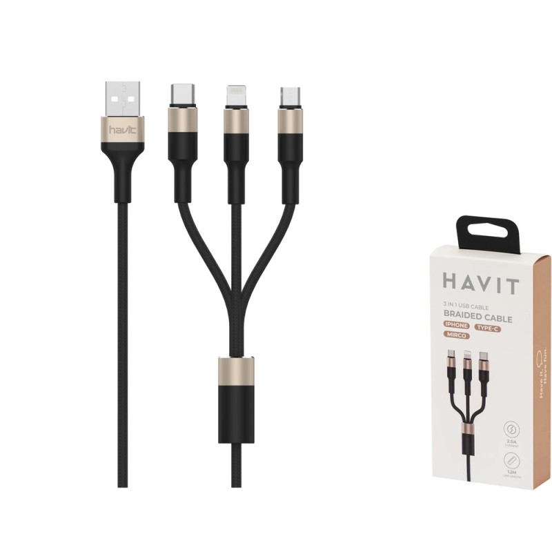 KAABEL DOT 691 A-MIKRO B/LIGHTNING/TYPE-C 1,2M PUNUTUD