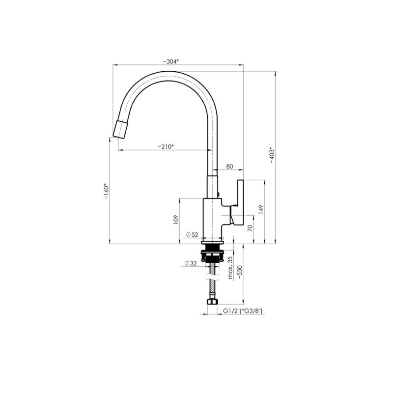 KITCHEN FAUCET  RUBINETA FLEXY-33(BK2) BLACK  