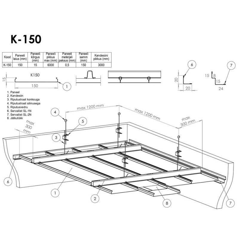 RIPPLAE PANEEL AL.K-150 VALGE 142MM