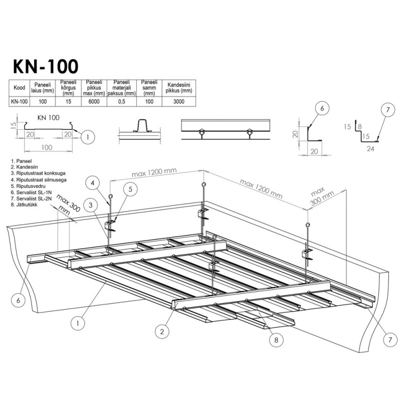 RIPPLAE PANEEL AL.KN-100 VALGE 100MM