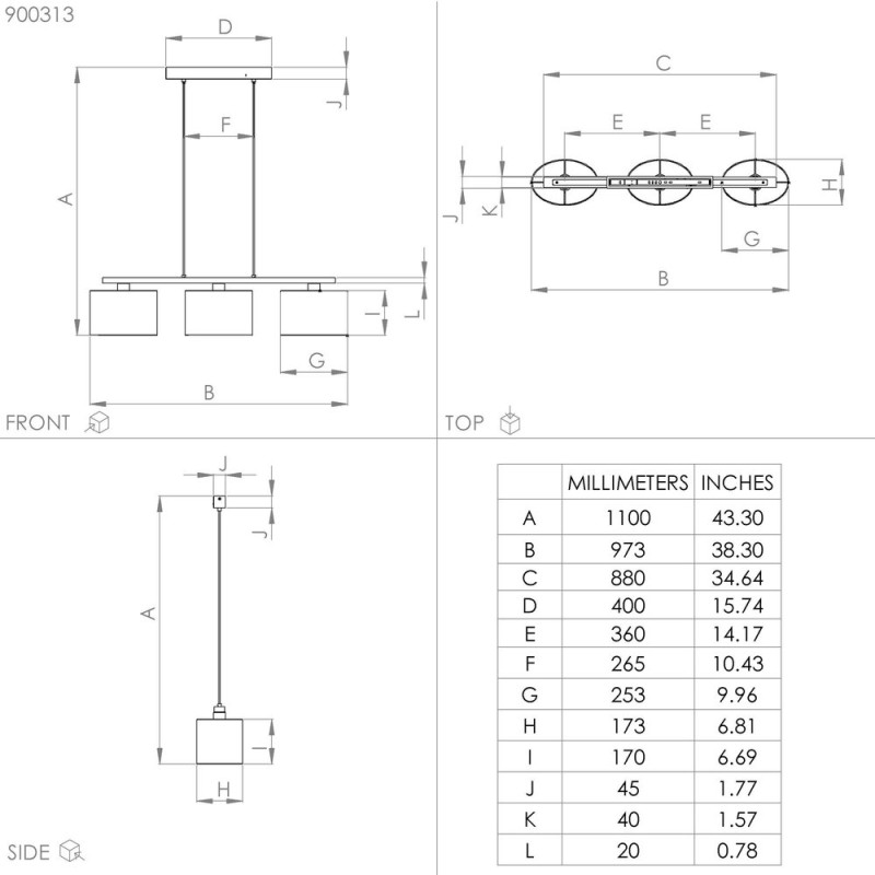 VALGUSTI CASTRALVO 3x40W E27 MUST/PUIT