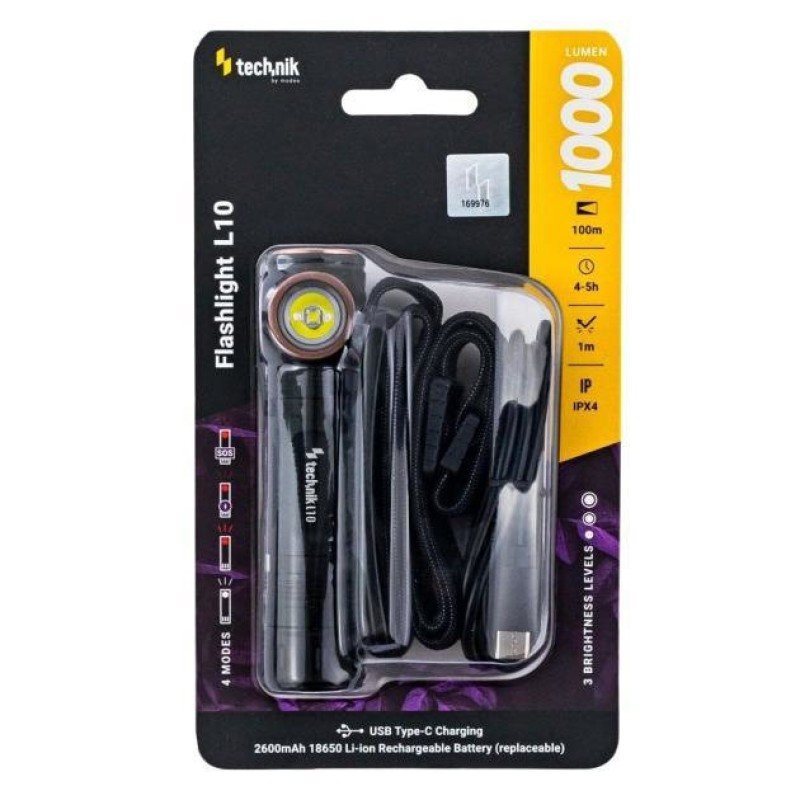 TASKULAMP TECHNIK L10 1000lm IPX4 USB-C LAETAV